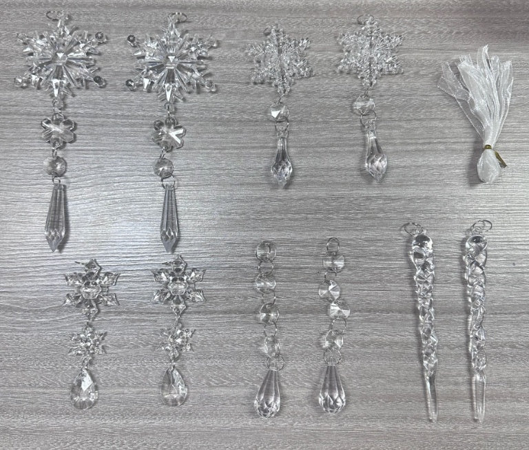 Crystal Clear Transparent Hanging Acrylic Beaded Snowflake Decorations-Suit 10 Transparent Ice Cones-Theone Apparel