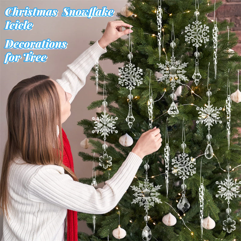 Crystal Clear Transparent Hanging Acrylic Beaded Snowflake Decorations-Theone Apparel