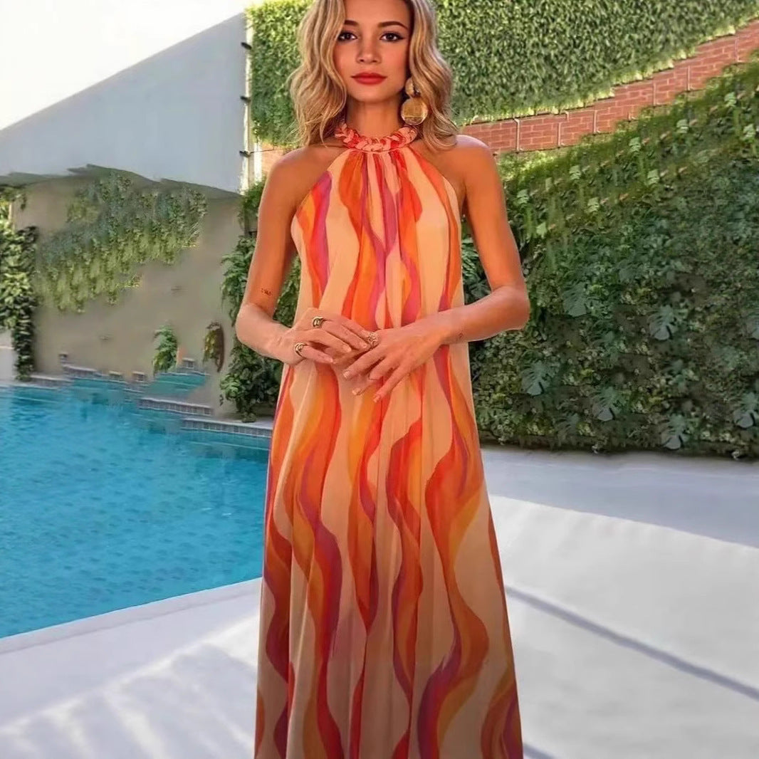 Effortlessly Chic and Comfortable Halter Dress with Elegant Fit-Orange-Theone Apparel
