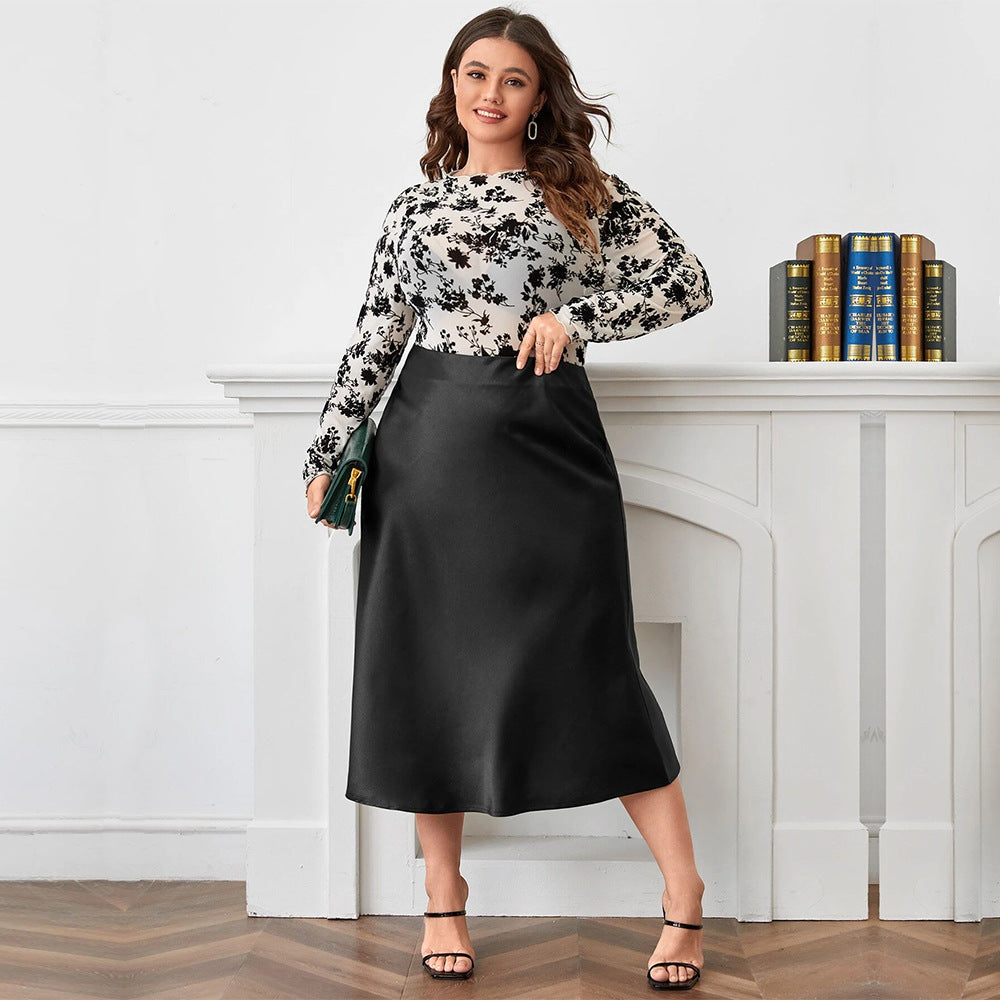 High Waist Satin Skirt With Zipper And Flowing Hem-Theone Apparel