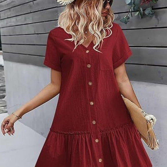 Loose Cotton-Linen Summer Dress for Breezy Casual Comfort-Theone Apparel