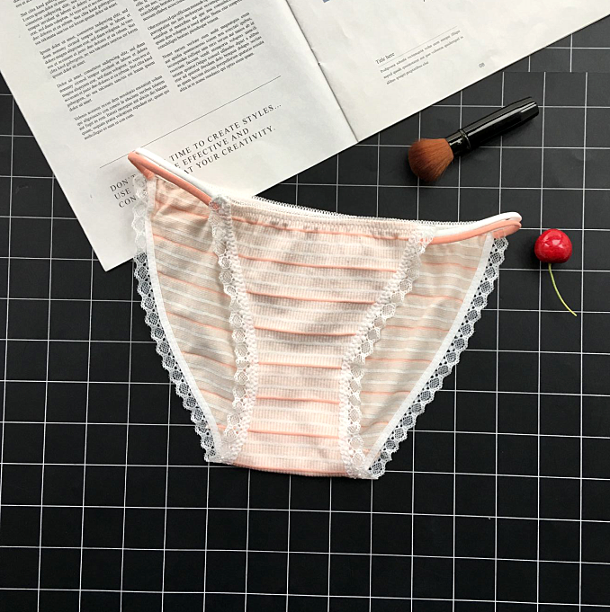 Horizontal Striped Semi See Through Panties with Elastic Waistband-Light Pink-Theone Apparel
