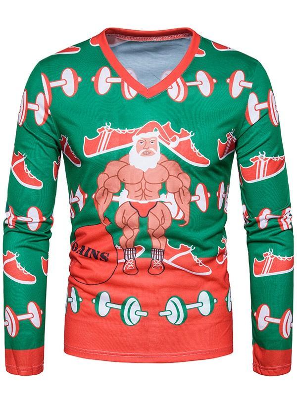 Santa Barbell V Neck Ugly Christmas Shirt