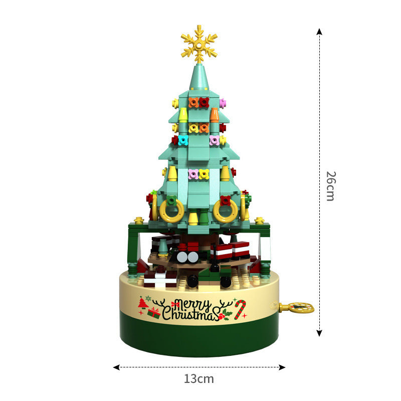 DIY Brick Building Block Rotating Christmas Tree Music Box Christmas Decoration