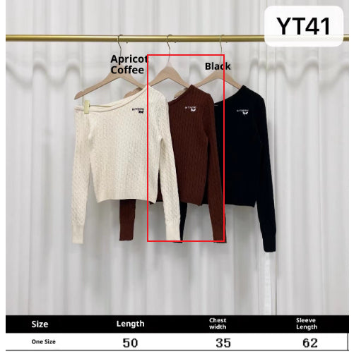 New Korean-style Sweet-and-cool Sister Embroidered Off-shoulder Long-sleeve Knit Top