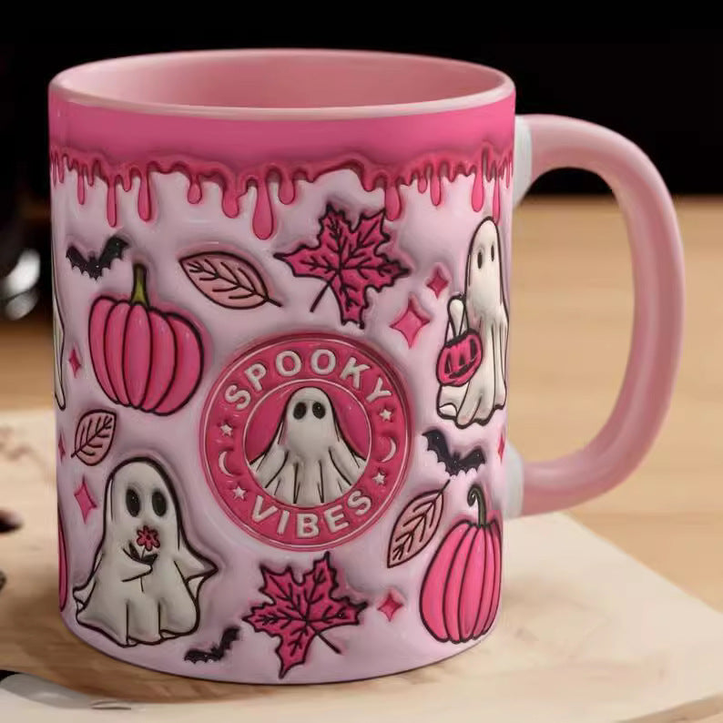 Colorful Halloween Themed Ceramic Coffee Mug in Various Colors