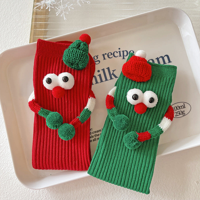 Grillige Googly Eye 3D kerstsokken in rood en groen voor kinderen