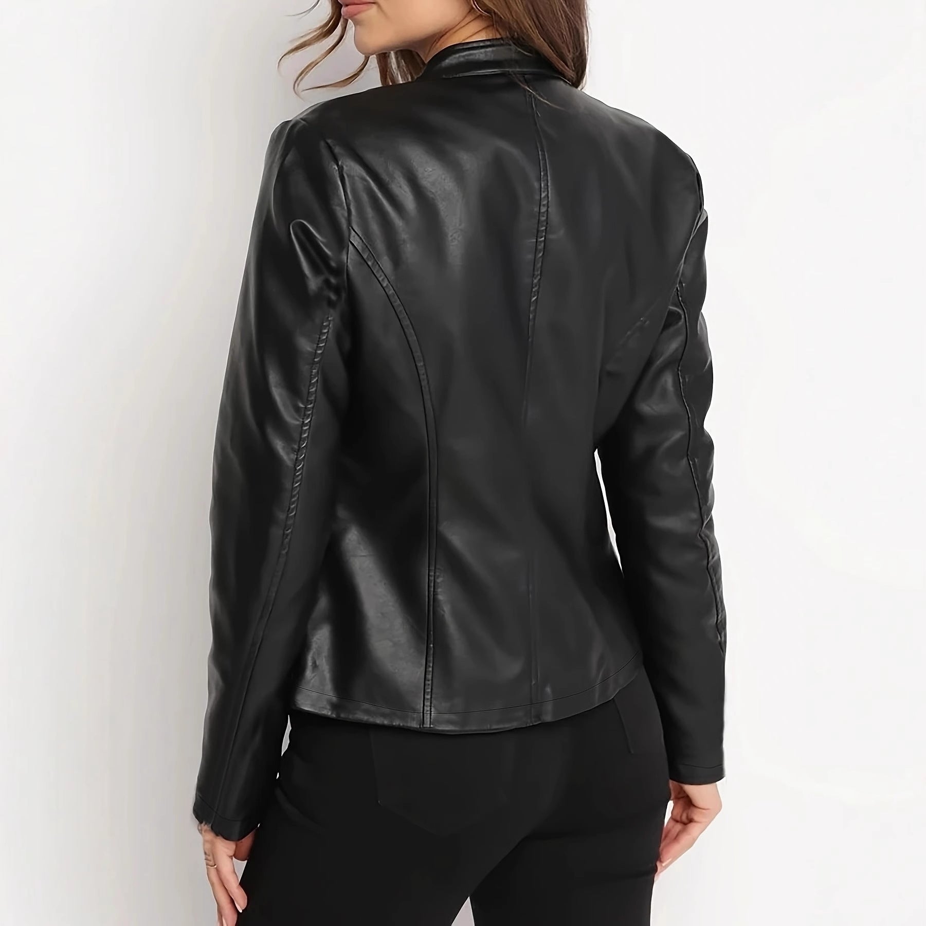 Fashionable Slim Fit Short PU Leather Jacket For Women