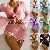 Women’s Tassel Fringe Two Piece Long Sleeve Swimsuit Coverup