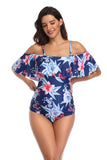 Women's One Piece Off Shoulder Floral Print Swimsuit