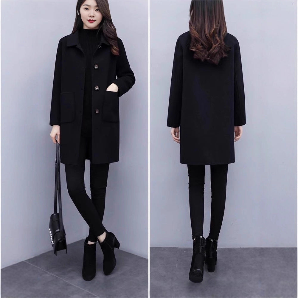 Loose Mid-Length Oversized Wool Coat For Women