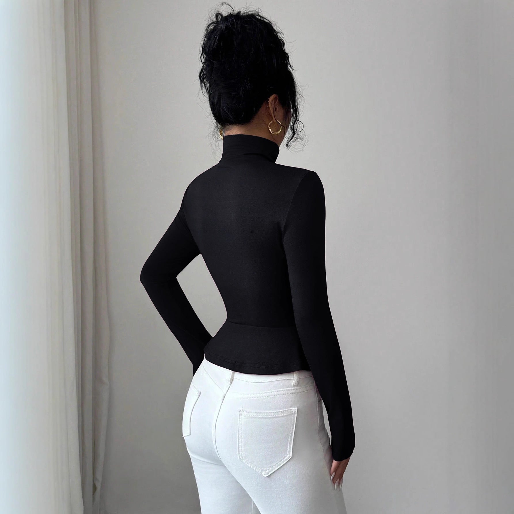 New Autumnwinter High-neck Pleated Top With A Figure-flattering Design