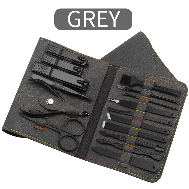 16 Piece Nail Grooming Kit with Portable Foldable Case-Gray-Theone Apparel