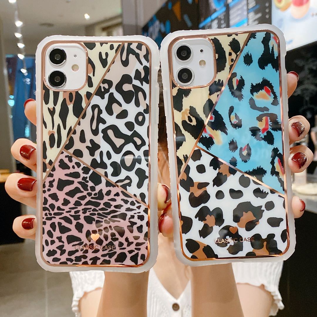 Leopard Print Heart Pattern Electroplated Protective Silicone Phone Case
