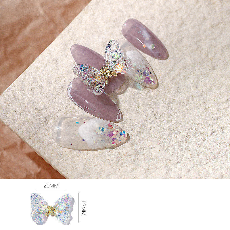 Glittery Transparent Butterfly Nail Charm in Multiple Colors