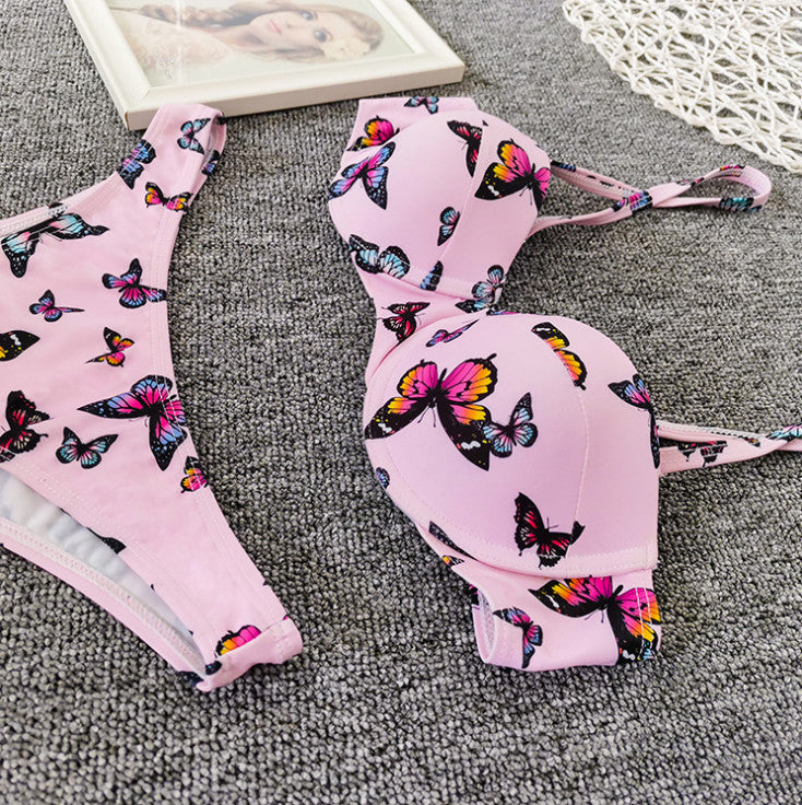 Women's Two Piece Pink Butterfly Print Bikini Set