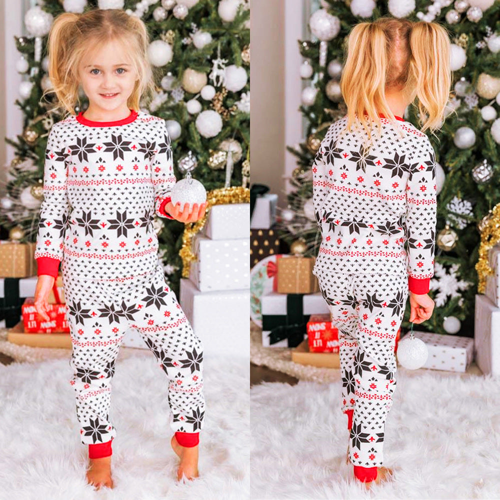 Men's Black White and Red Snowflake Pattern Two Piece Pajama Set