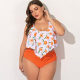 Women's Plus Size Two Piece Peach Themed Swimsuit