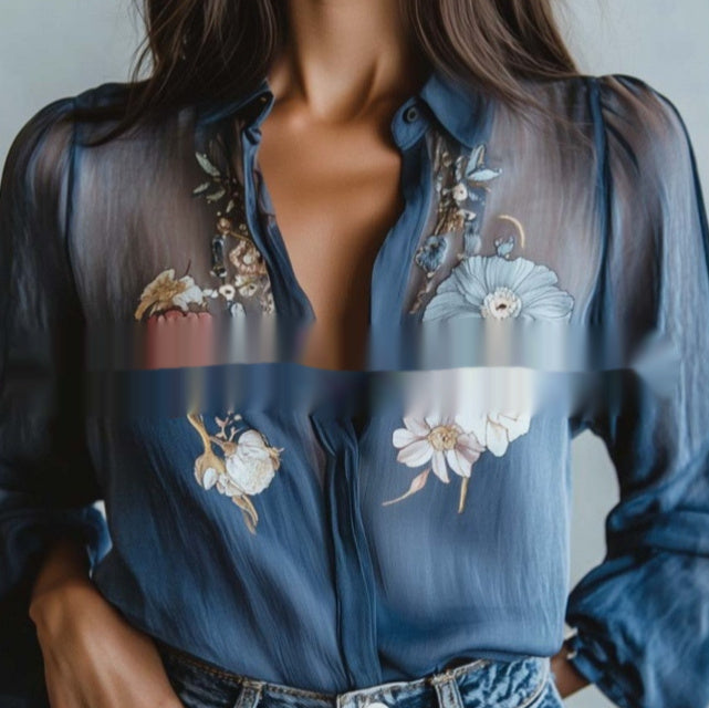 European And American Women's Casual Floral Shirt