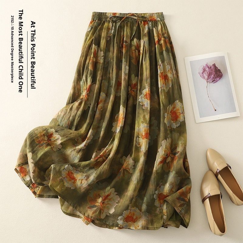 Women's Retro Printed Double-Layer Skirt