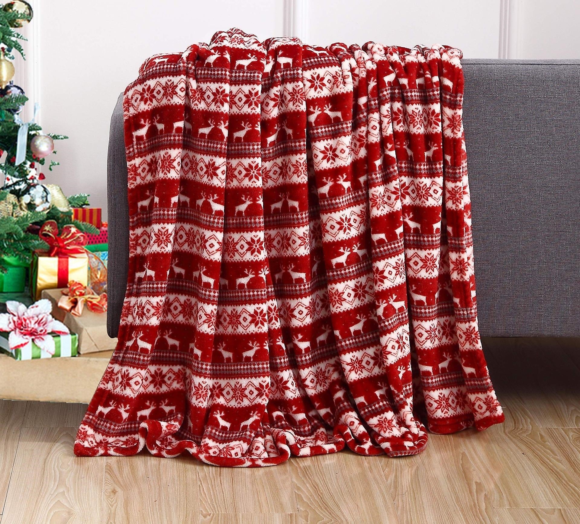 Double Sided Winter and Christmas Themed Fleece Blanket