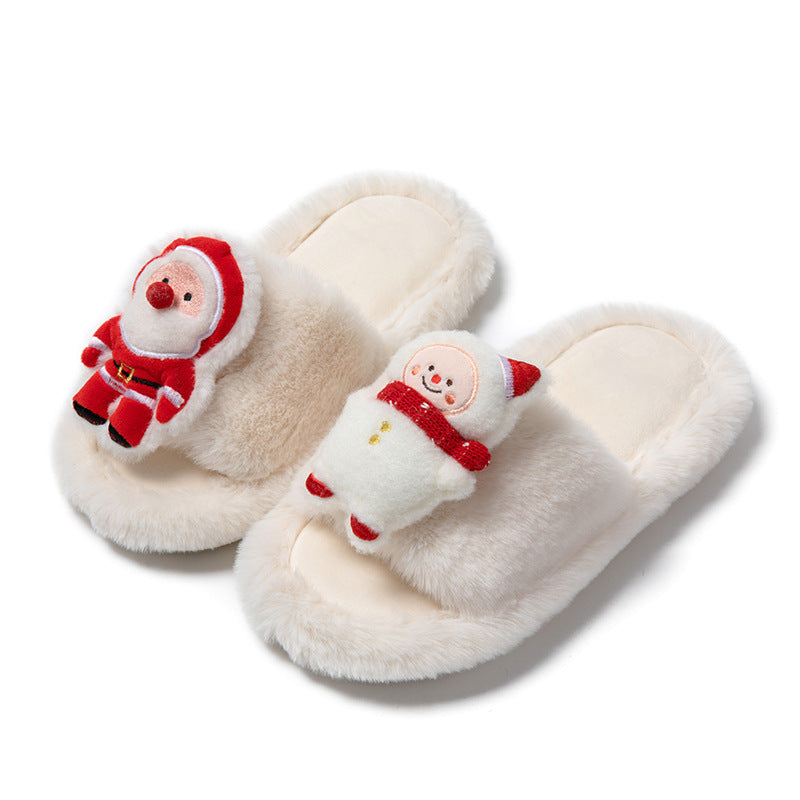 Zachte fleece gevoerde 3d Santa House Slippers met open teen