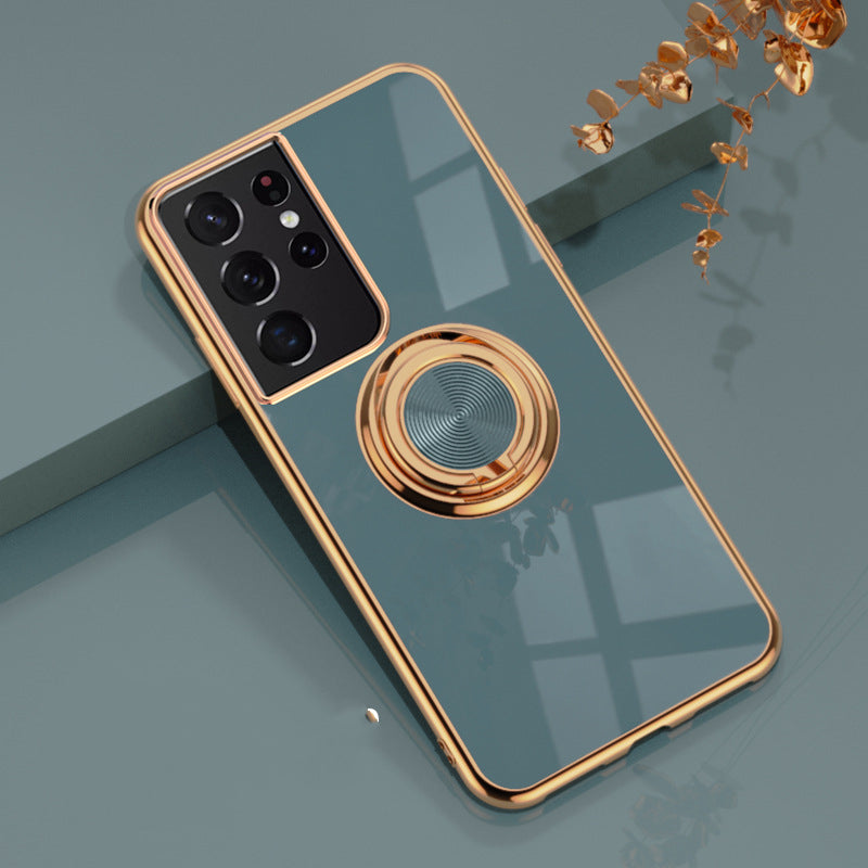 Electroplated Ring Stand Silicone Phone Case For Samsung Models