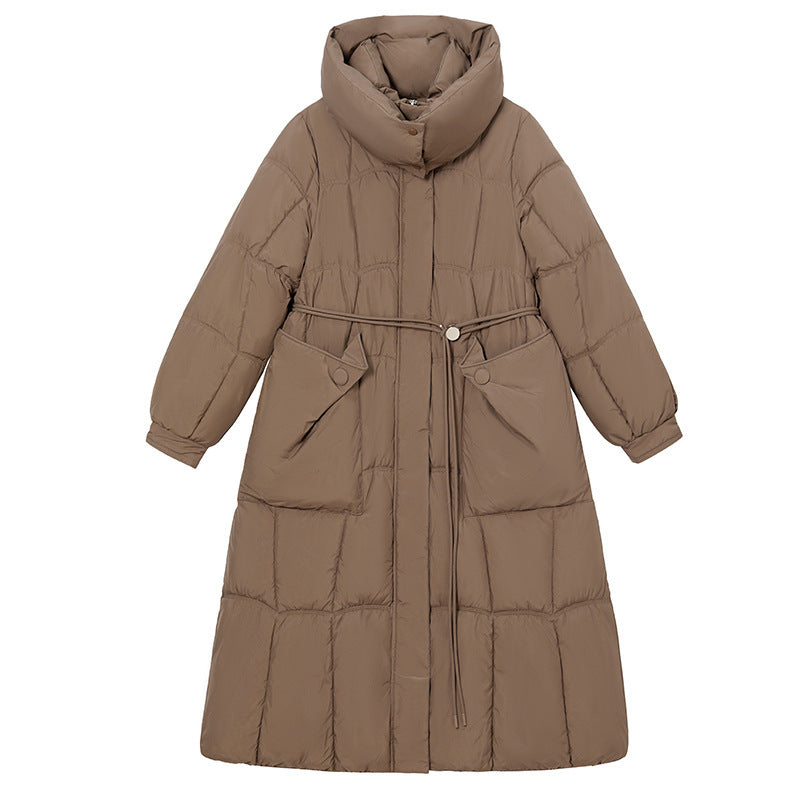 Knee-length Warm Cotton Coat Loose Thicken Waist-cinching Padded Jacket