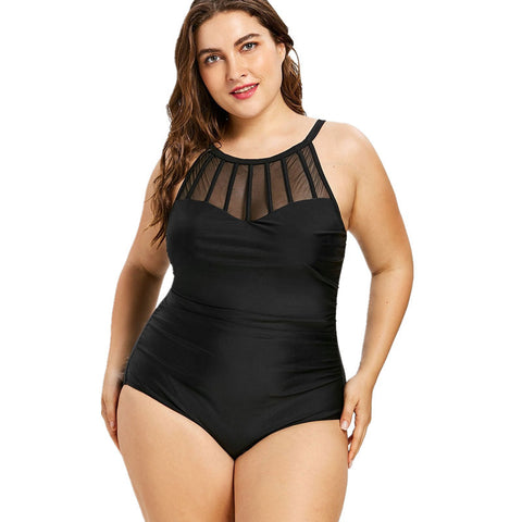 Dames één stuk plus size zwempak met gaaslichaam