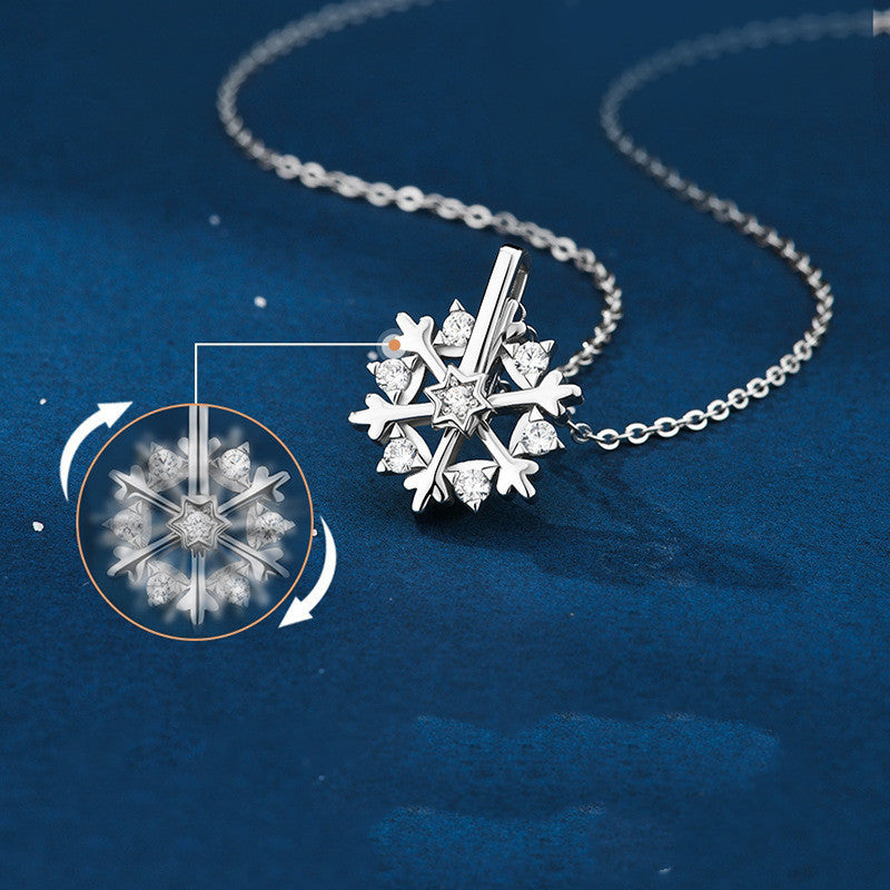 925 SIlver Glamorous Rhinestone Spinning Snowflake Women's Chain Pendant Necklace in Assorted Finishes