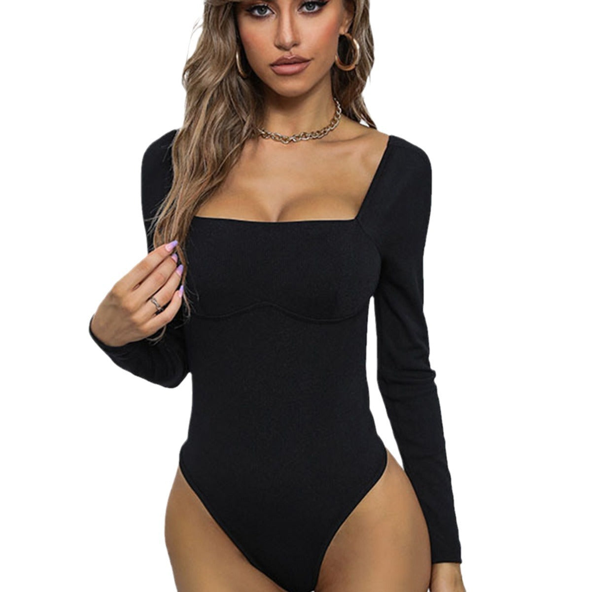 Simple Square Neck Jumpsuit New Autumn And Winter Comfortable Abdominal Wear Base Top