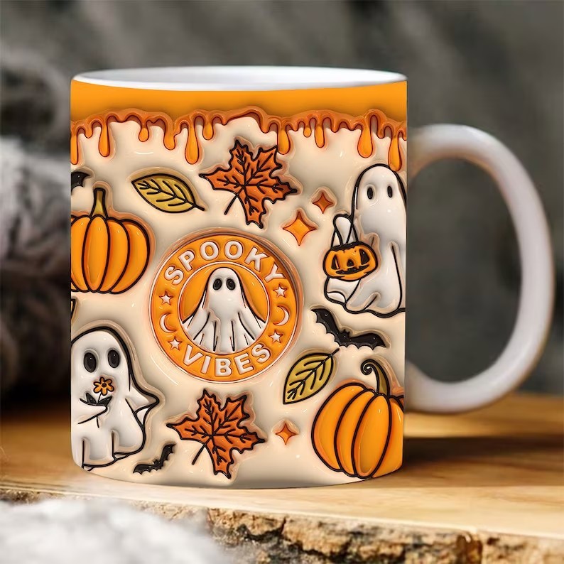 Colorful Halloween Themed Ceramic Coffee Mug in Various Colors