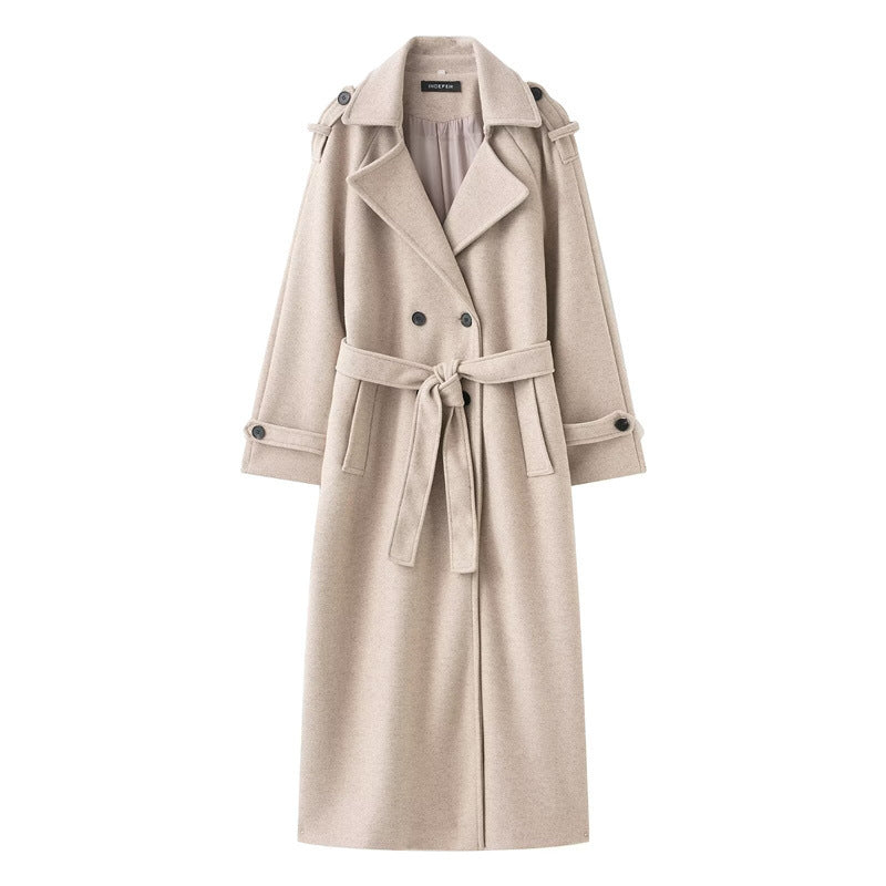 British-style Double-breasted Long Wool Coat For Women