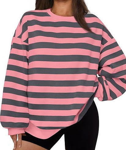 Women's Crew-neck Pullover Casual Striped Sweatshirt