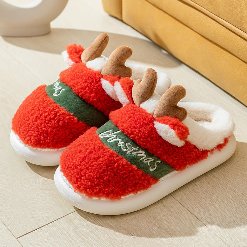 Leuke en grillige 3D rendier fleece slippers met tractie