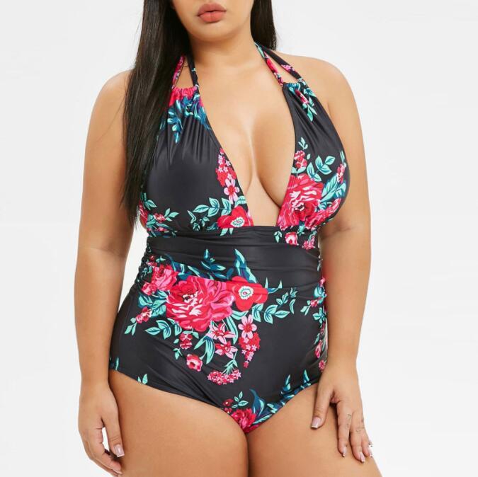 Dames plus size floral print one stuk zwempak