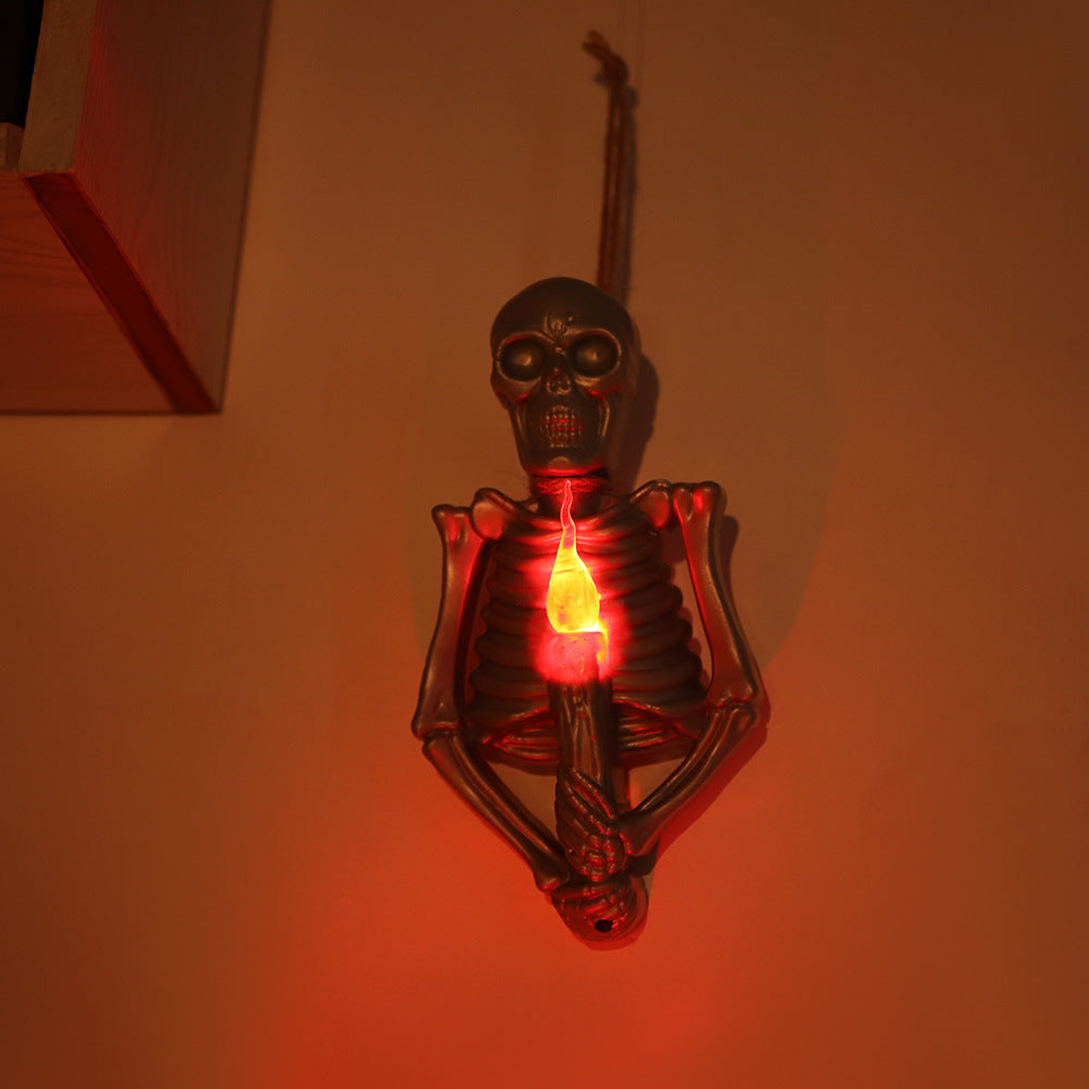 Gold or Silver Skeleton Wall Sconce with Spooky Red Light