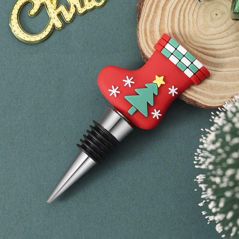 Festive Christmas-Themed PVC & Aluminum Wine Bottle Stopper in Assorted Styles