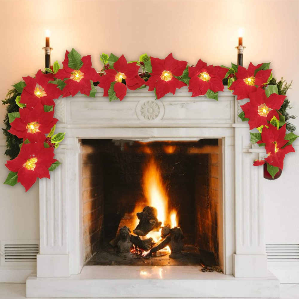 Elegant Christmas Red and Green Floral Garland Decoration