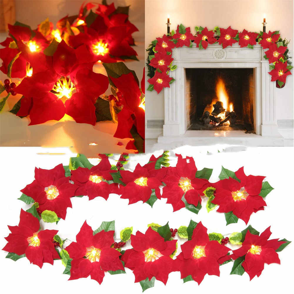 Elegant Christmas Red and Green Floral Garland Decoration