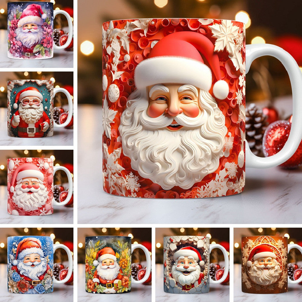 Christmas Op Art 3D Illusion Santa Claus Ceramic Coffee Mug in Assorted Colors