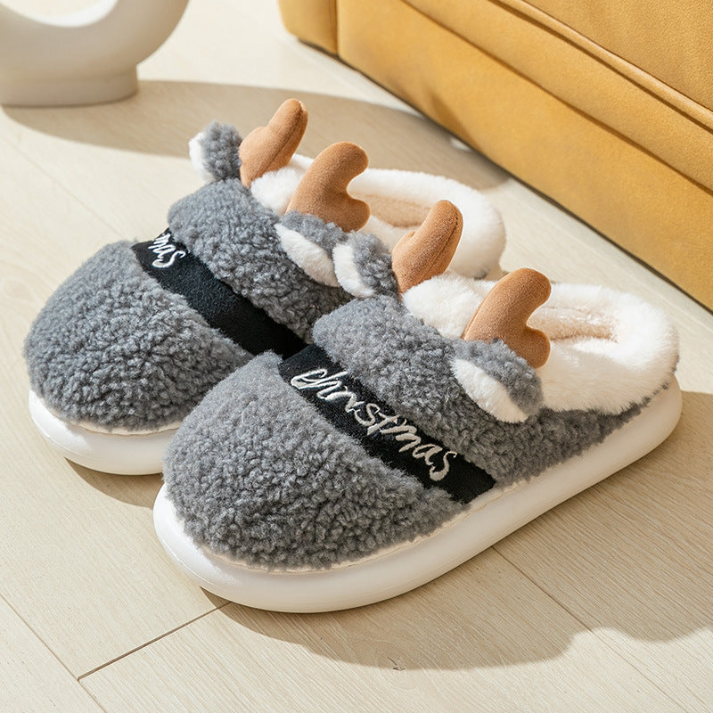 Leuke en grillige 3D rendier fleece slippers met tractie