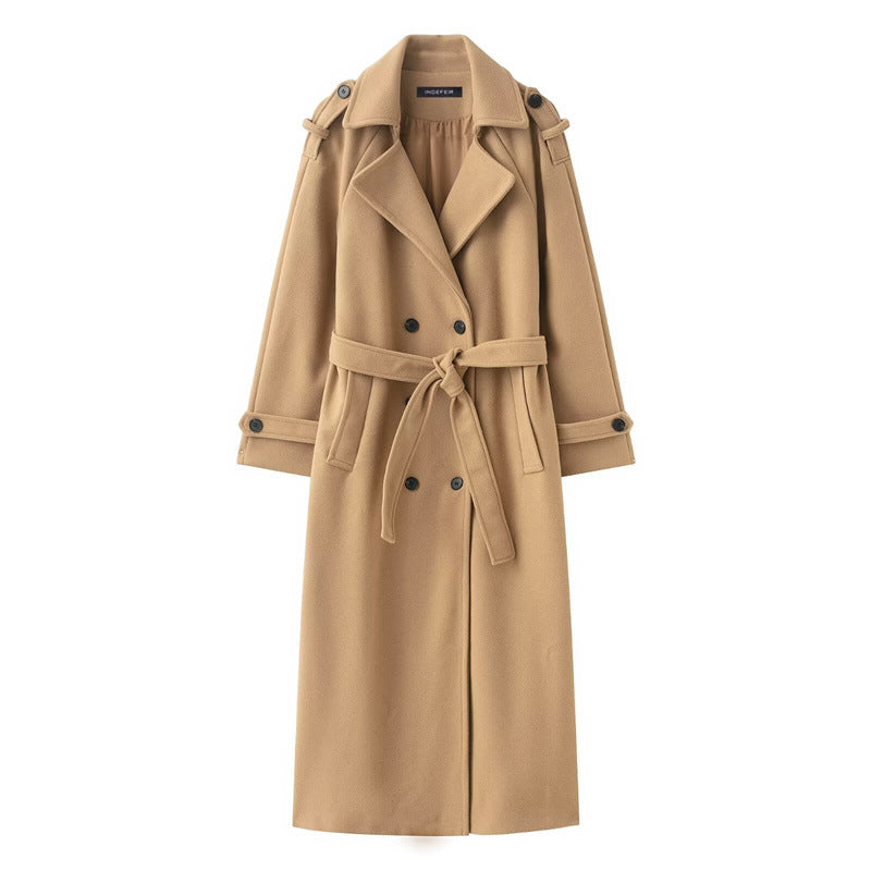 British-style Double-breasted Long Wool Coat For Women