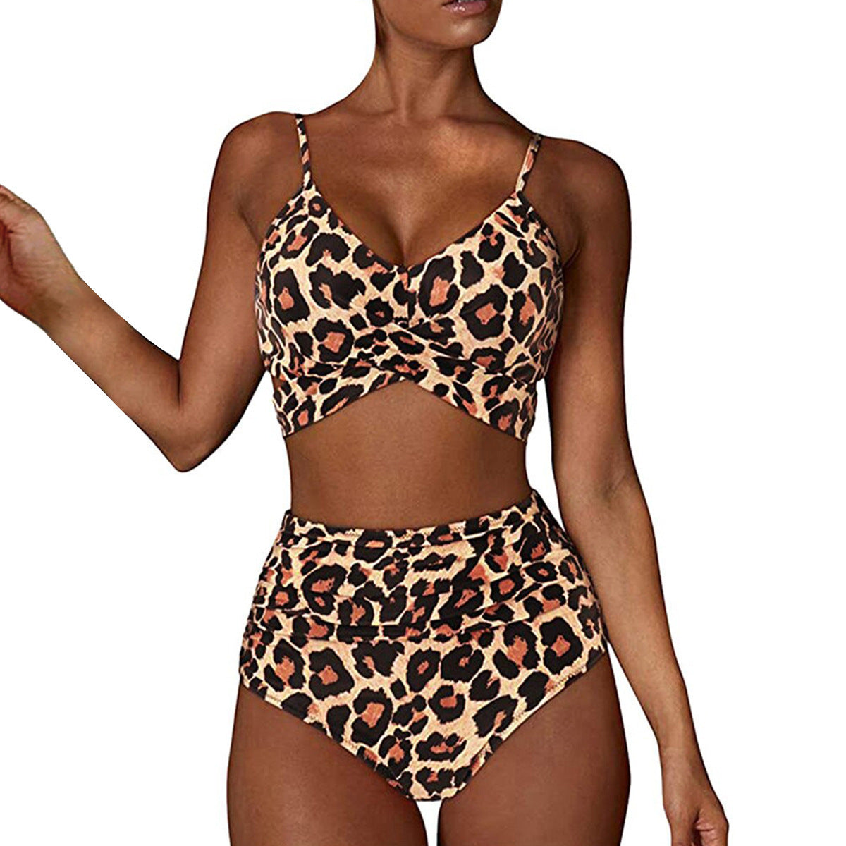 Women's Two Piece Bikini With High Waist Animal Print Bottoms