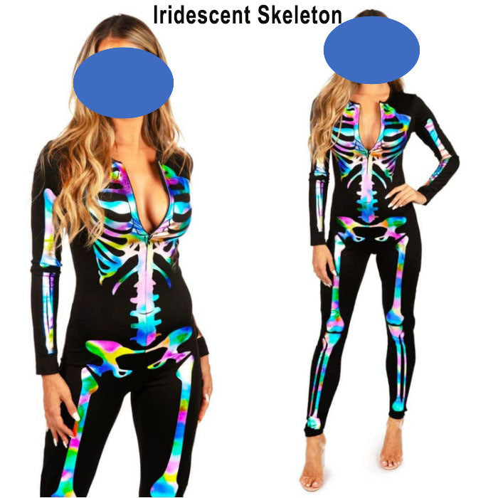 Skeleton Digital Women's Printed Wear Tight Long Sleeve Jumpsuit