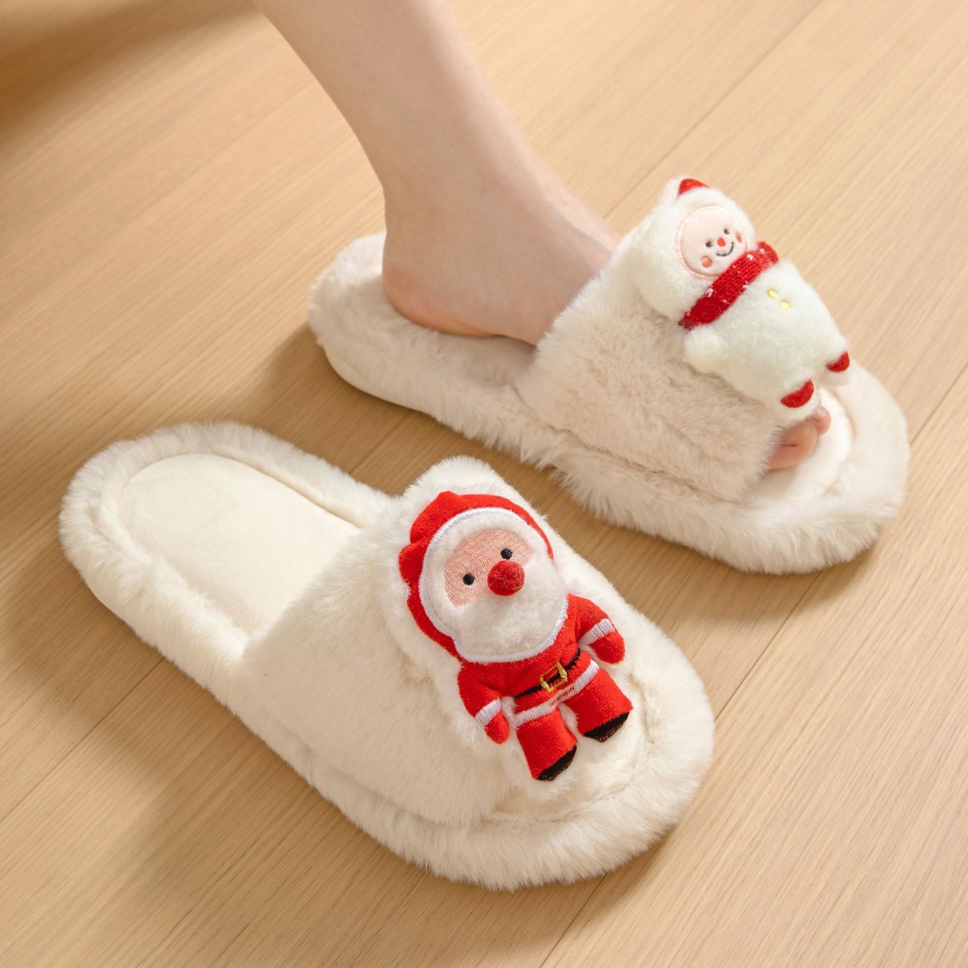 Zachte fleece gevoerde 3d Santa House Slippers met open teen