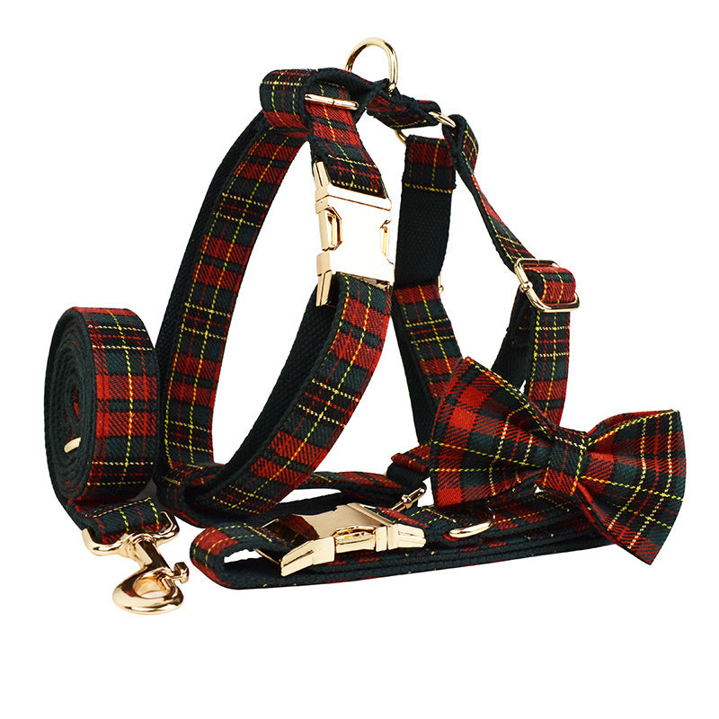 Tartan Plaid Christmas Holiday Bow Dog Leash Collar Harness