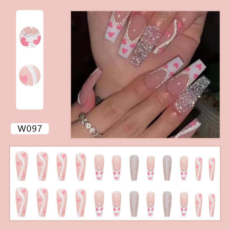 Women's Coffin Shaped Pink Nail Set with Gray Accent Nail