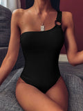 Women’s One Piece Asymmetrical Knit Style Swimsuit