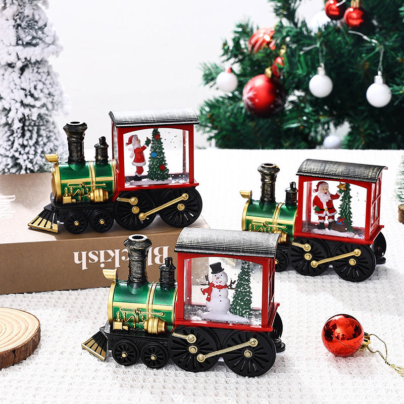 Kerstthema trein auto snowglobe met glitter